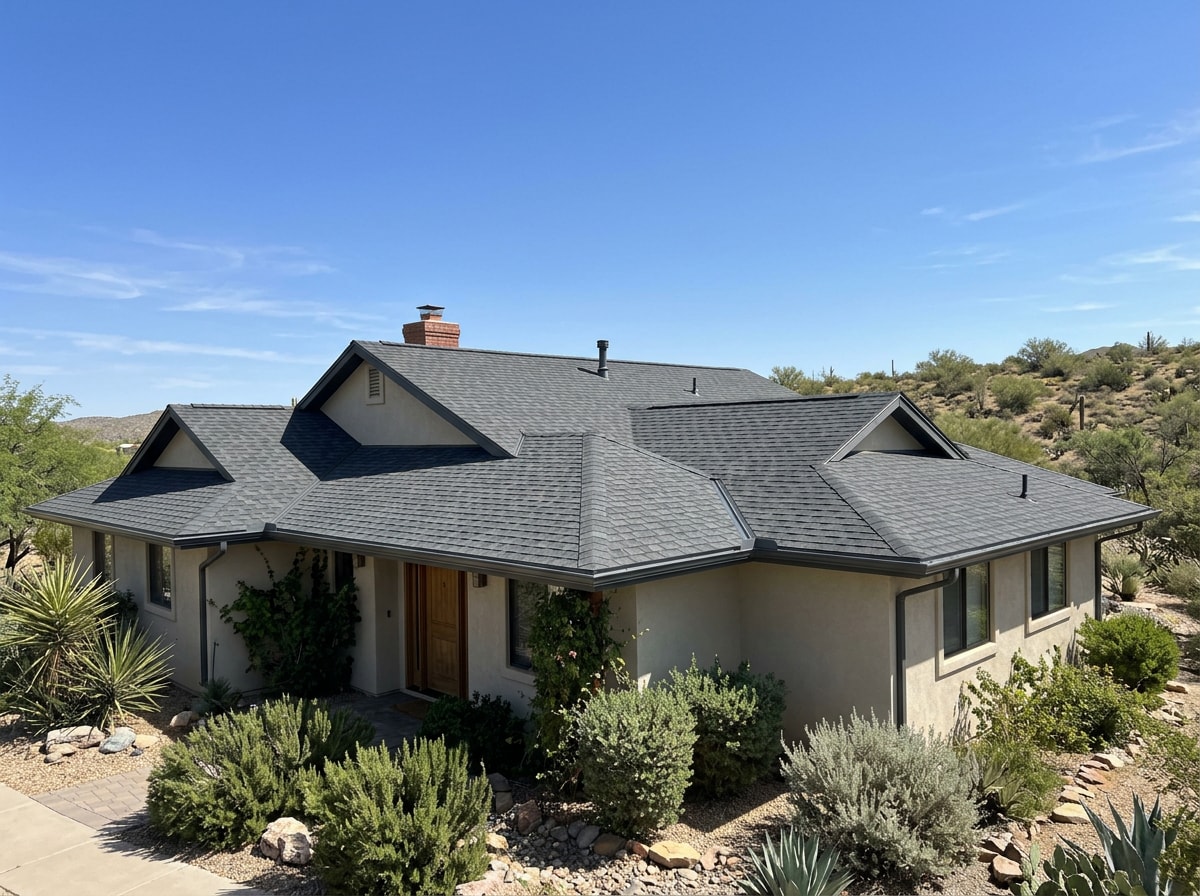 Completed asphalt shingle roof repair project on a home in Mountain Home, ID