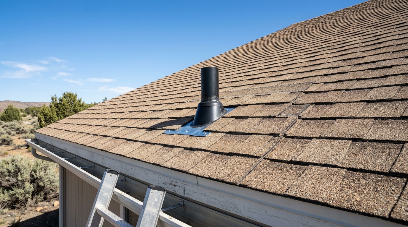 Freshly repaired asphalt shingle roof section in Mountain Home, ID Freshly repaired asphalt shingle roof section in Mountain Home, ID