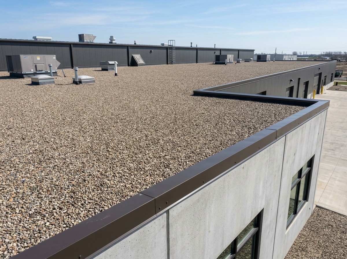 Completed built-up roofing installation on a commercial building in Kuna, Idaho