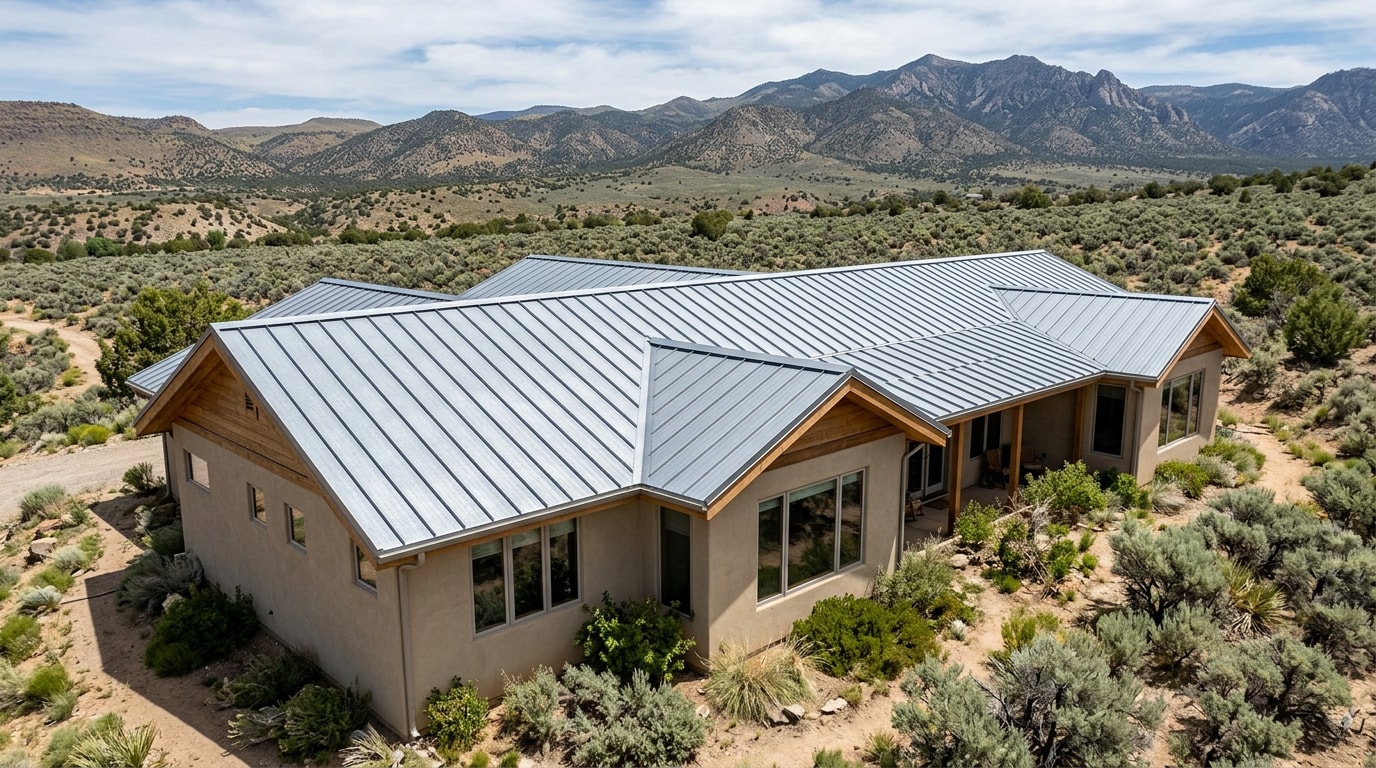 Finished galvalume standing seam metal roof on a high-desert home in Mountain Home, ID Finished galvalume standing seam metal roof on a high-desert home in Mountain Home, ID