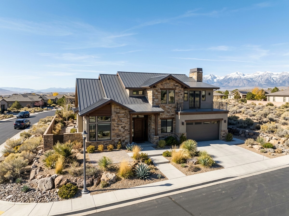 Standing seam metal roof on a home in Meridian, Idaho built to handle Treasure Valley weather