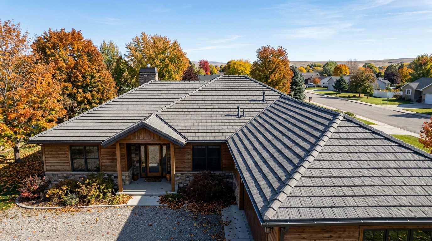 Finished concrete tile roof on a home in Weiser, Idaho Finished concrete tile roof on a home in Weiser, Idaho