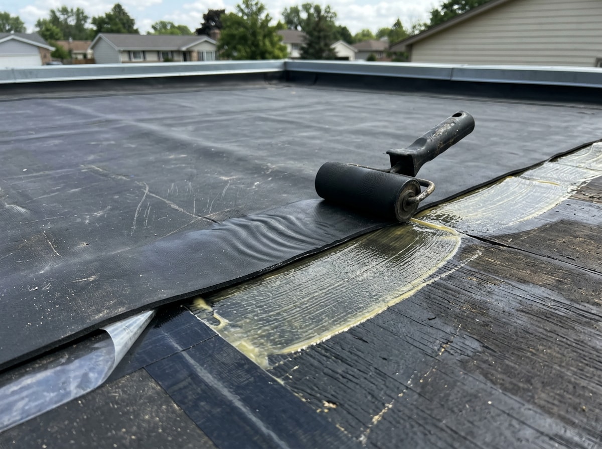 EPDM rubber roofing membrane installed on a low-slope garage roof in Nampa Idaho