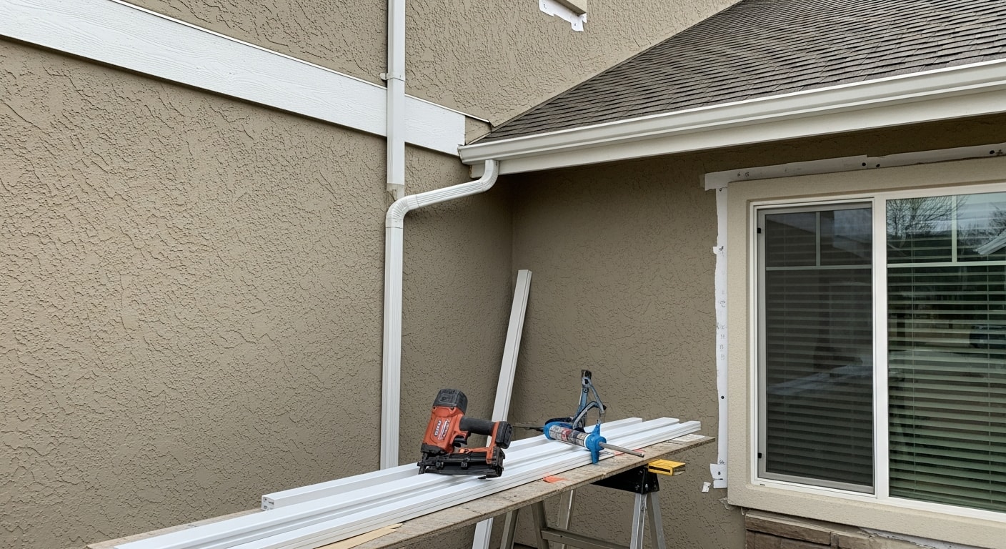 Freshly installed white exterior trim framing the windows and corner boards of a single-story Boise home. Clean siding lines and tight casing joints show completed work on a residential street.
